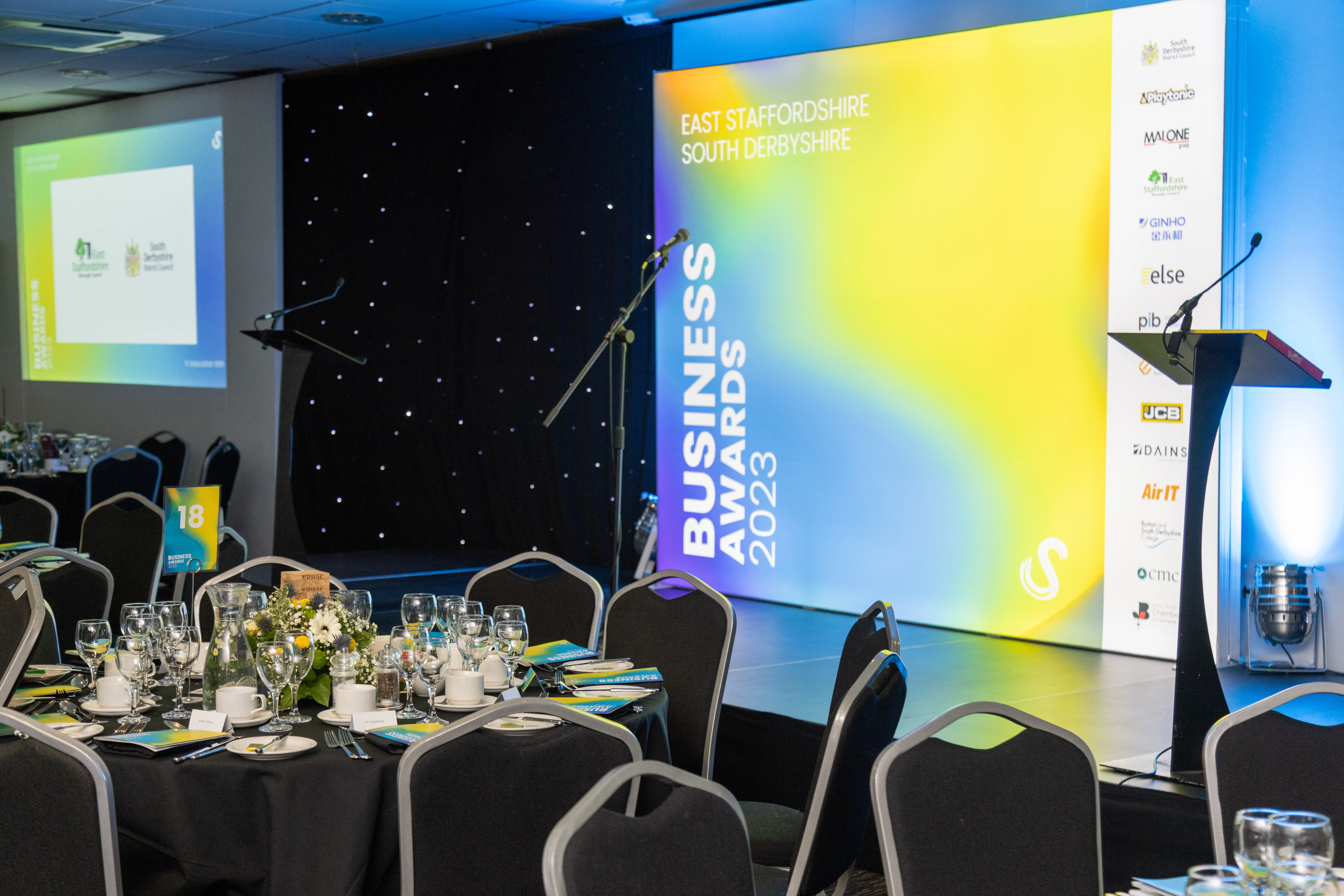 East Staffordshire and South Derbyshire Business Awards 2023 evening setup