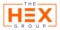 The Hex Group logo featuring orange text within a rectangular border frame design